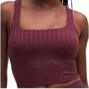 Lululemon Wunder Under Cropped Tank Top 4 Garnet Tonal Stripe Activewear Yoga